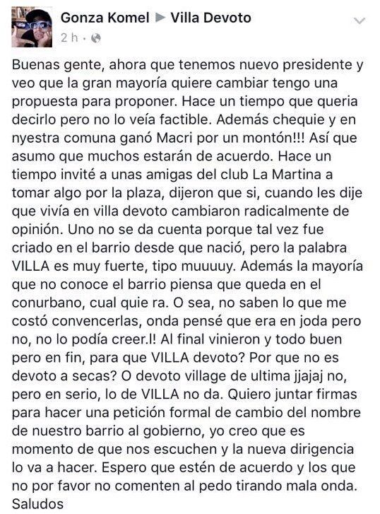 cambiar nombre a Villa Devoto