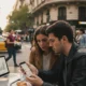 Pareja consultando precios de alquileres en un café de Buenos Aires
