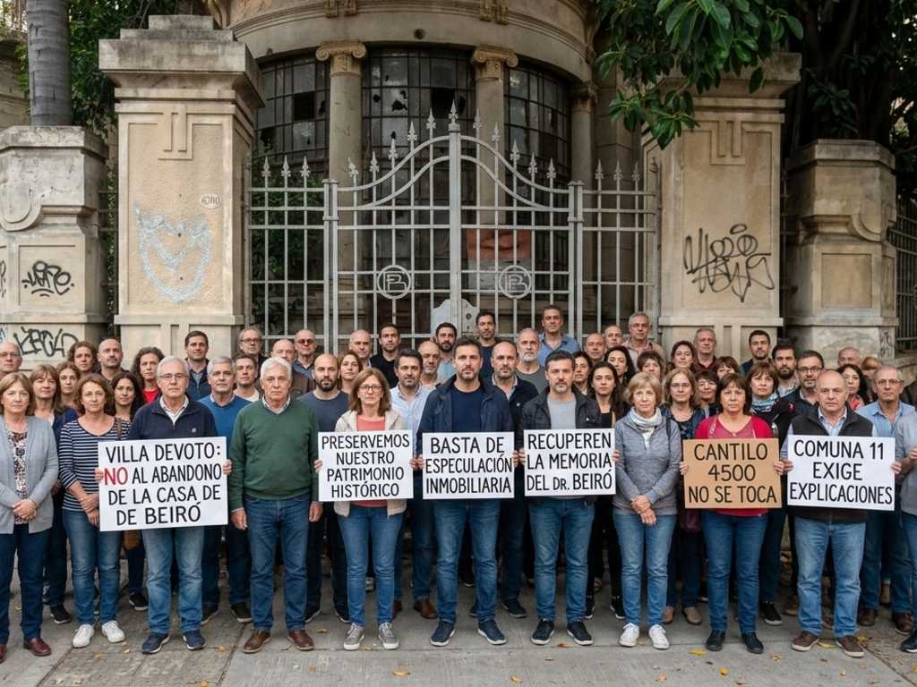 Vecinos reunidos en la casa Beiró en Villa Devoto